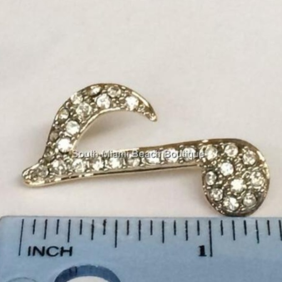 Gold Crystal Music Note Pin Brooch Musician Gift - Picture 5 of 6